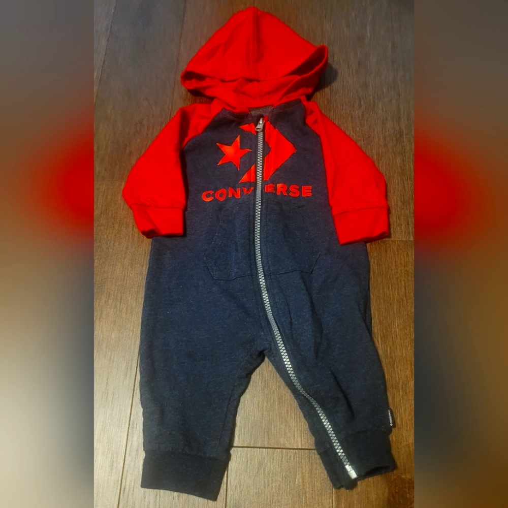 Baby Converse Hoodie Romper - Navy/Red - Size 6M